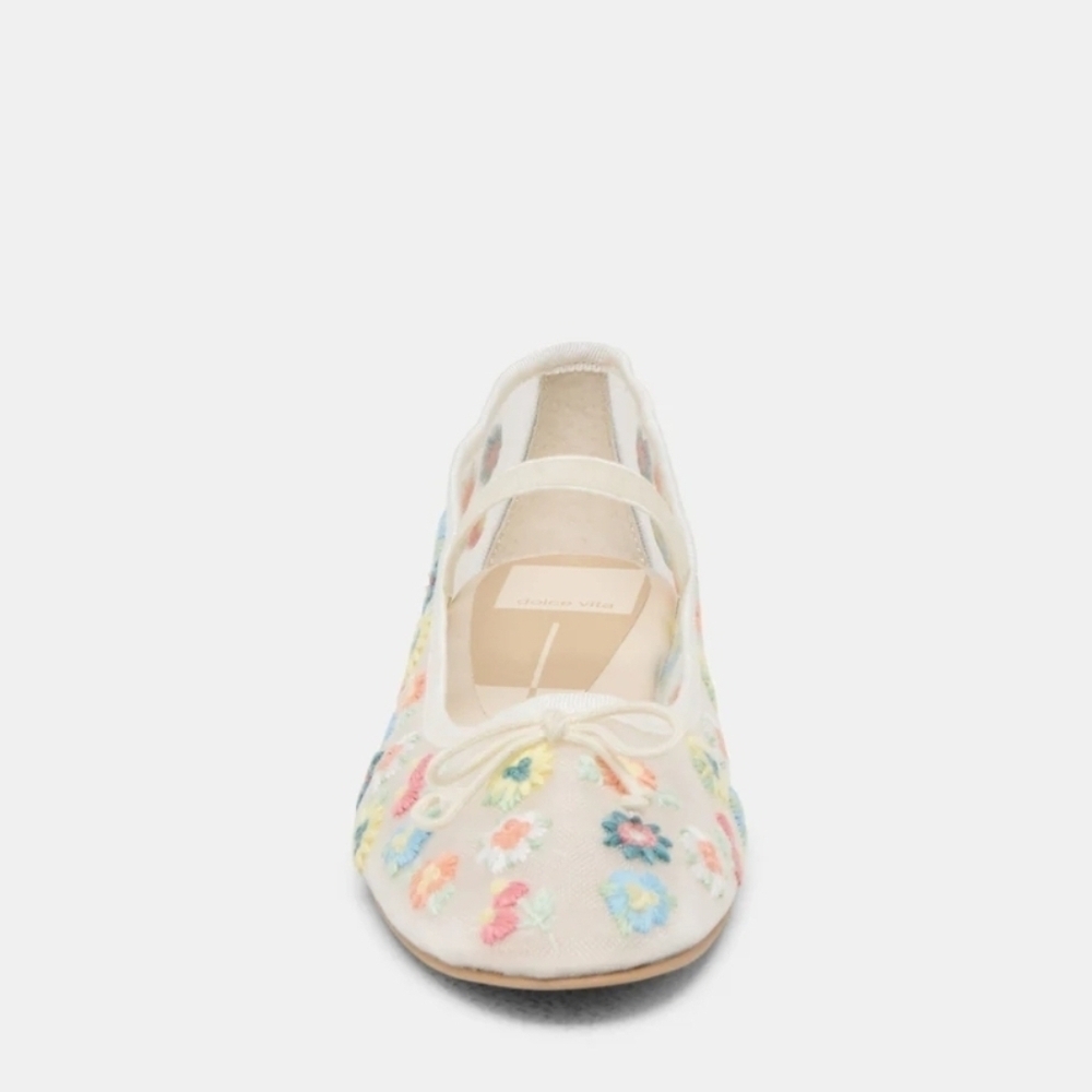 💛▪️Dolce Vita ▪️Floral Ivory Mesh CADEL Embroidered Ballet Flats Size 7 8 - Picture 9 of 12
